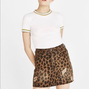 Bershka Leopard Distressed Denim Skirt